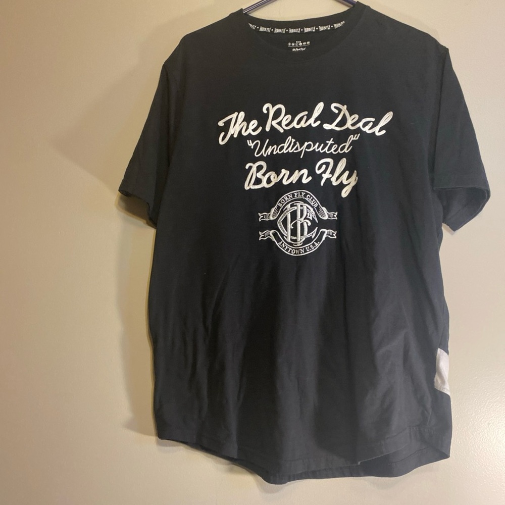 Born Fly‎ Embroidered “The Real Deal” Black Street Wear Short Sleeve Tee XL
